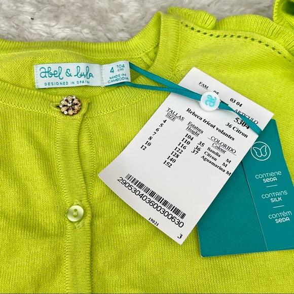 Abel & Lula Girls Neon Green Cardigan Sweater sz 4 NWT. - Picture 4 of 6